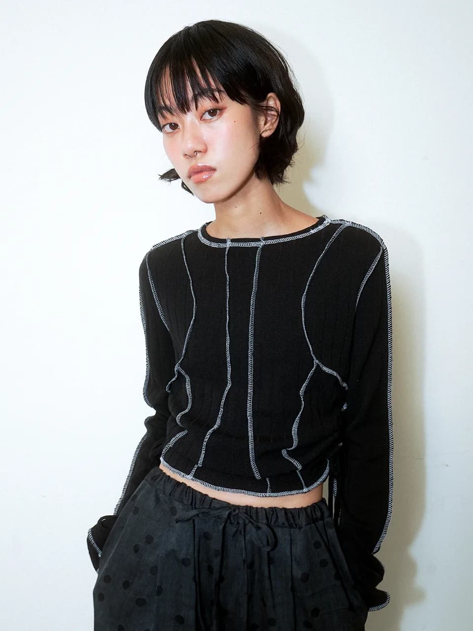 Piece Cutout Long Sleeves Top Black